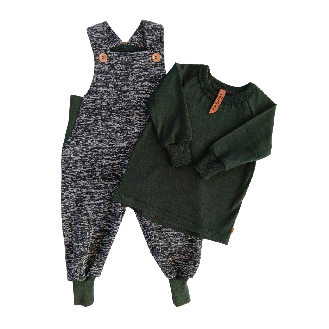 Merino Coloured Dungaree with Raglan Long Sleeve Combo