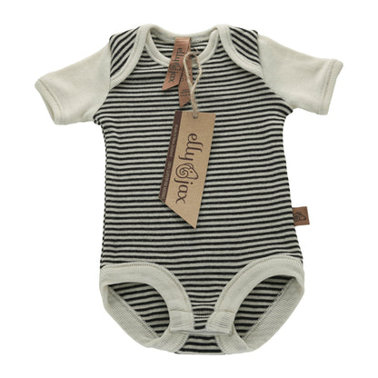 ellyjax - Merino babywear_Short Sleeve Bodysuit Striped